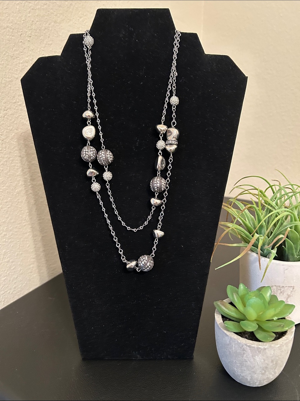 Chico’s Elegant Silver-Tone Multi-Bead Layered Necklace - Women Jewelry
